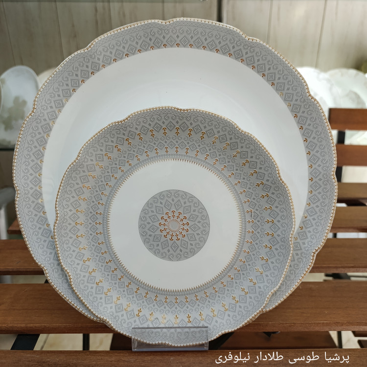 سرویس آرکوپال 26 پارچه طرح پرشیا طوسی قالب نیلوفری برند آنیسون (کارخانه مقصود)