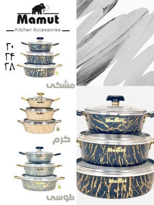 سرویس ماهیتابه 11 پارچه ماموت طرح سنگ رنگ مشکی