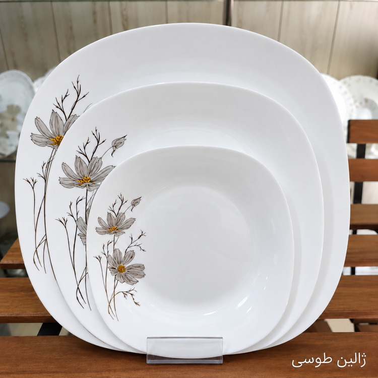 سرویس آرکوپال 26 پارچه طرح ژالین طوسی قالب گرد لب ساده برند آیرا اپال (کارخانه مقصود)